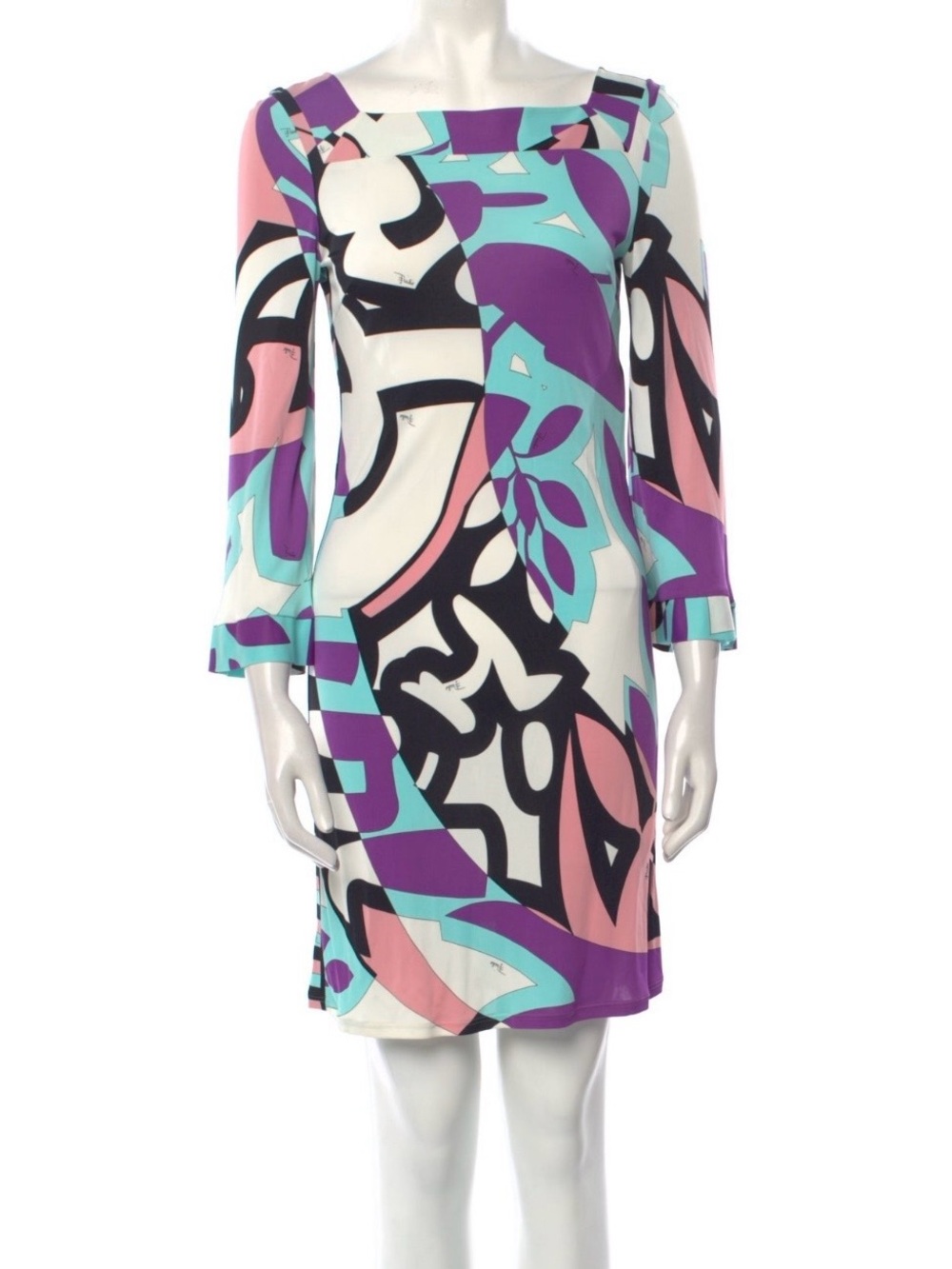 Emilio Pucci Abstract Print Mini Dress in Purple, Pink, Aqua, Black, White